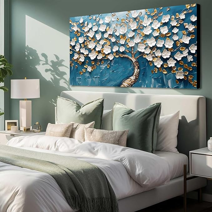 Cherry Blossom Wall Art - 3D Textured Canvas Print for Home Decor