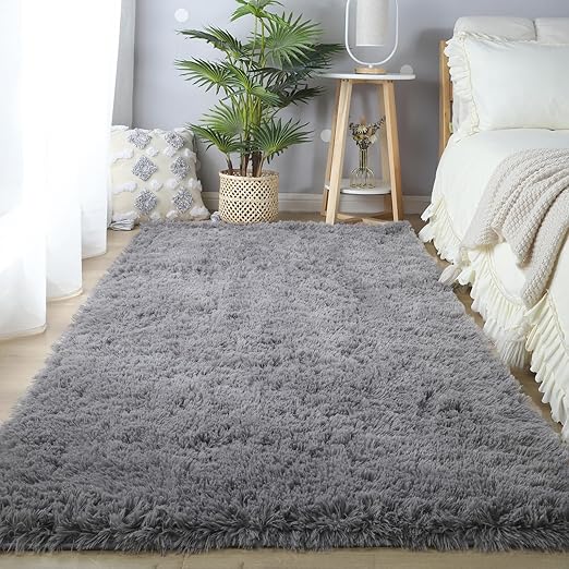 Soft Shaggy Area Rug - Plush Gray Carpet for Living Room & Bedroom