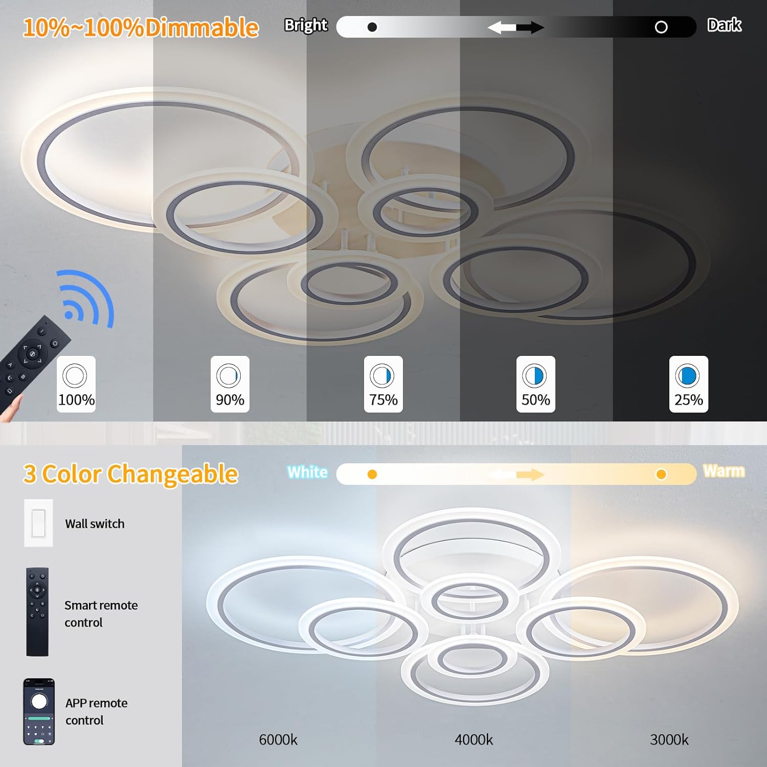 Modern LED Ceiling Light - Dimmable Chandelier for Living Room & Bedroom