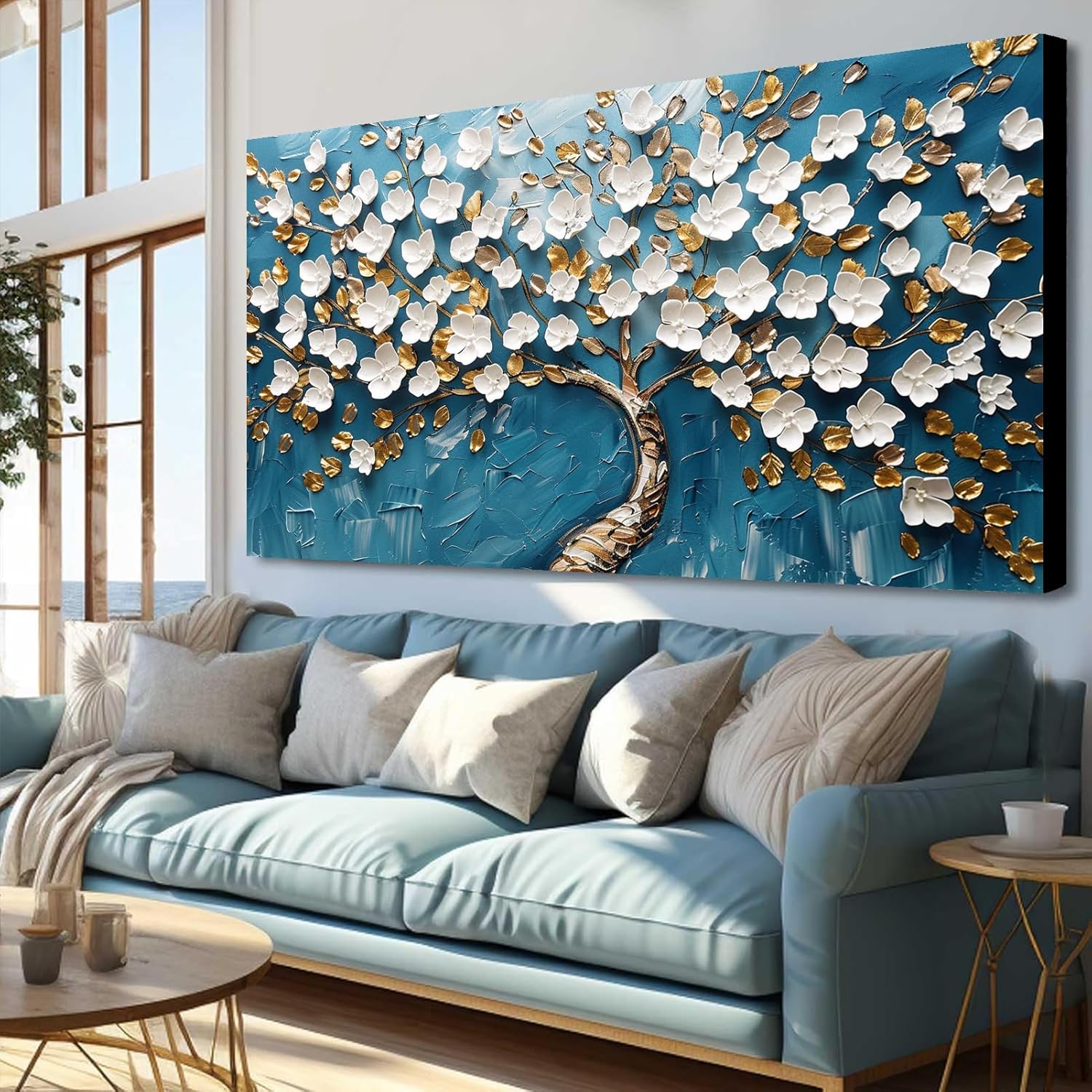 Cherry Blossom Wall Art - 3D Textured Canvas Print for Home Decor