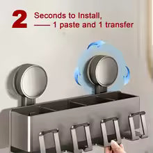 Suction Cup Toothbrush Holder With Squeezer Perforation-free Bathroom Shelf Mouthwash Cup Toothbrush Holder