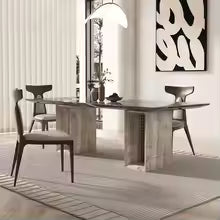 Marble Dining Table Set - Wabi-Sabi Minimalist Design with Metal Base