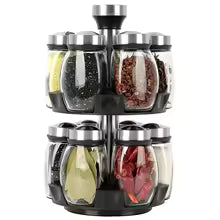 Glass Spice Jars Set - 6-Piece Kitchen Storage Containers with Rack