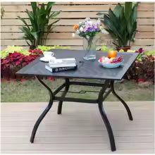 Outdoor Patio Dining Table - Black Metal Square Table with Umbrella Hole