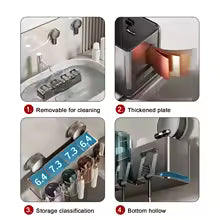 Suction Cup Toothbrush Holder With Squeezer Perforation-free Bathroom Shelf Mouthwash Cup Toothbrush Holder