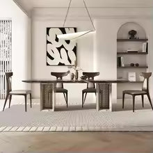 Marble Dining Table Set - Wabi-Sabi Minimalist Design with Metal Base