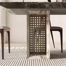 Marble Dining Table Set - Wabi-Sabi Minimalist Design with Metal Base