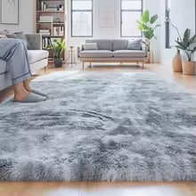 Soft Shaggy Area Rug - Plush Gray Carpet for Living Room & Bedroom