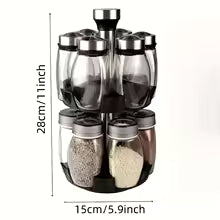 Glass Spice Jars Set - 6-Piece Kitchen Storage Containers with Rack