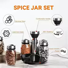 Glass Spice Jars Set - 6-Piece Kitchen Storage Containers with Rack