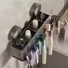 Suction Cup Toothbrush Holder With Squeezer Perforation-free Bathroom Shelf Mouthwash Cup Toothbrush Holder